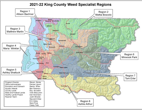 King County Noxious Weed Program Region Map for Noxious Weed Specialists