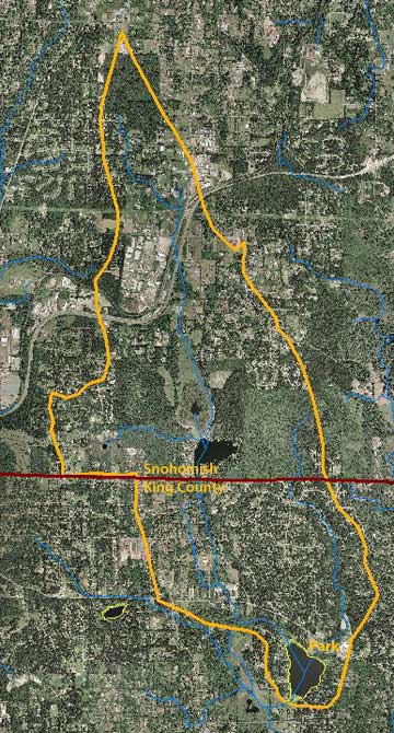 Cottage Lake aerial photo map with drainage area