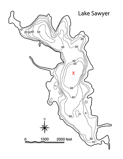 Lake Sawyer bathymetry map - small