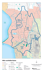 Image of map showing boundaries of the Miller/Walker Creek drainages and cities of the Highline area in King County, Washington