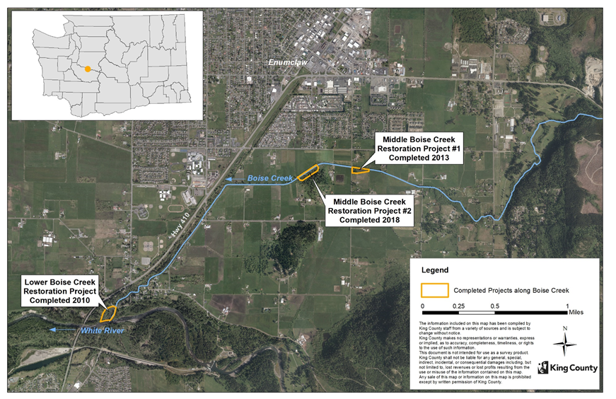 Aerial photo: Completed habitat restoration projects along Boise Creek