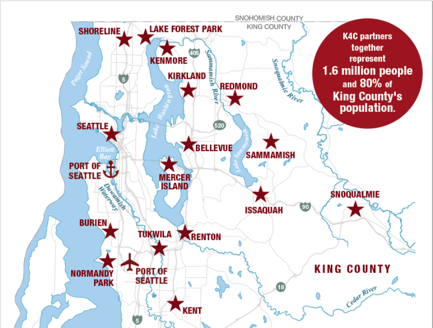 Graphic: K4C partners together represent 1.6 million people and 80% of King County's population.