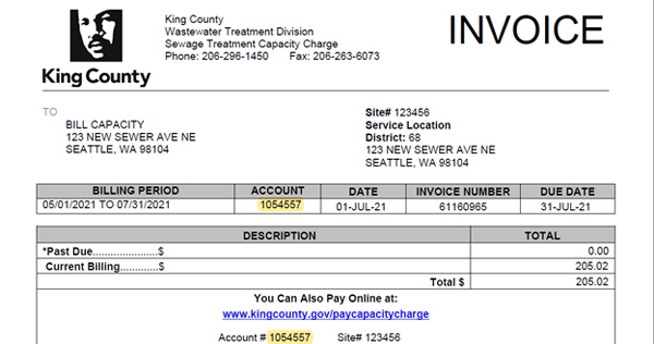 Invoice displaying account number