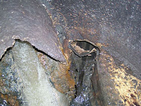 sewer pipe destroyed by corrosion