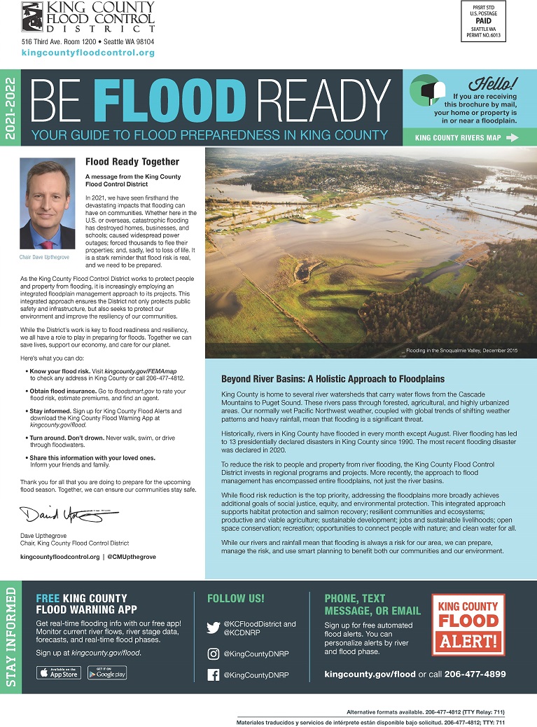 First page of the King County 2021-2022 Be Flood Ready brochure.