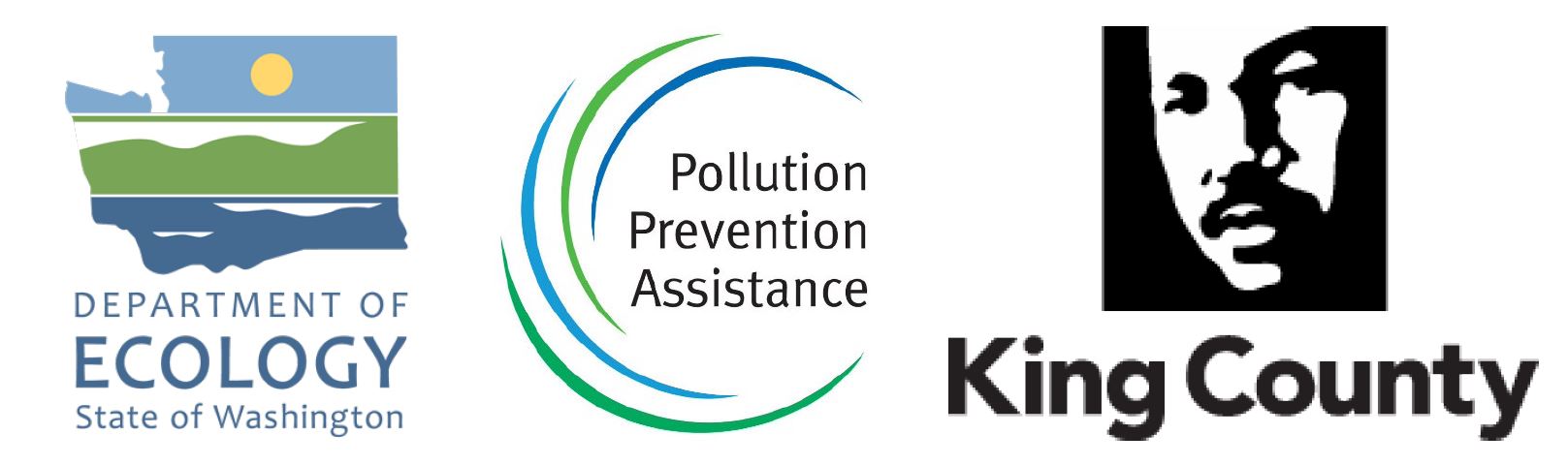 The Washington State Department of Ecology, Pollution Prevention Assistance, and King County logos.