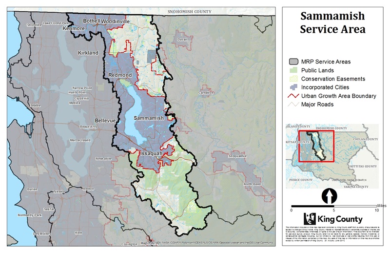 Map of Sammamish Service Area for King County Mitigation Reserves Program