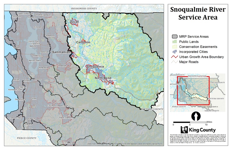 Map of Snoqualmie Service Area for King County Mitigation Reserves Program