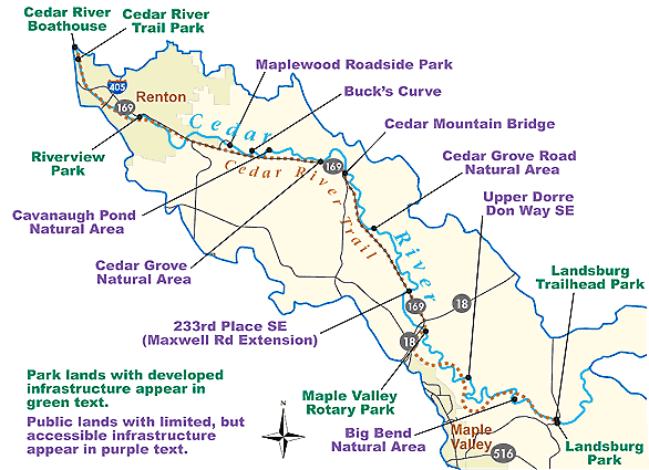 Cedar River Trail Map Public Boating And Fishing Access Along The Cedar River - King County